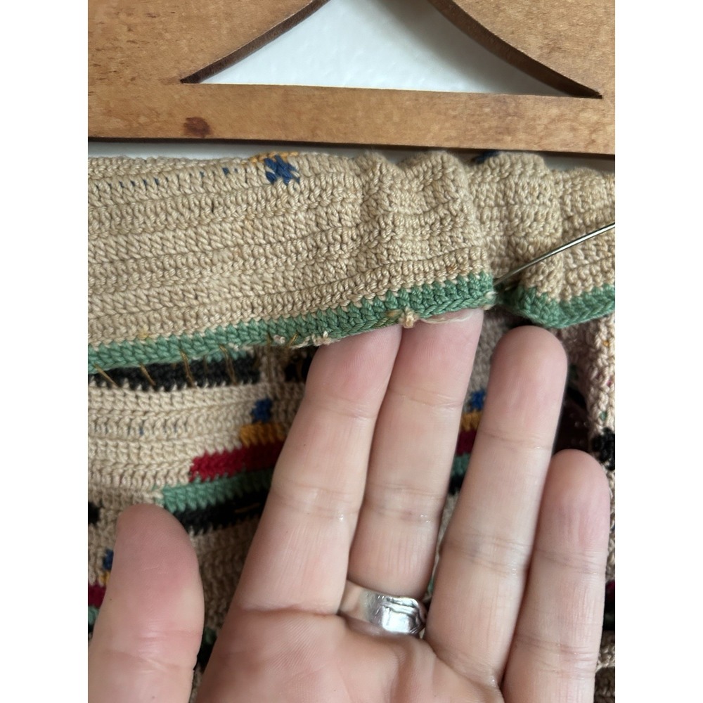 Vintage Tapestry Tight Knit Craft Bag Crochet Needlework Knitting Wood Handles - Picture 15 of 16